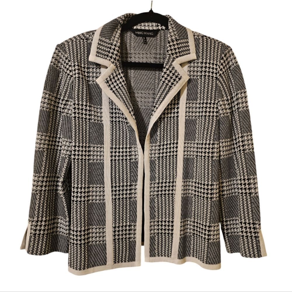 NWT MING WANG Black White Knit Houndstooth Plaid Jacket‎ - Size Small